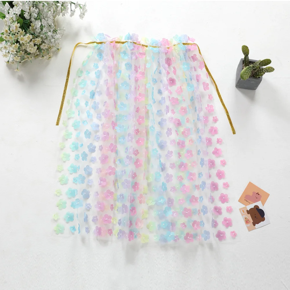 New Colourfu Flower Girls Cloak Fairy Lace Embroidered Cloak Children's Mesh Princess Cape Shawl Birthday Party Kids Clothes