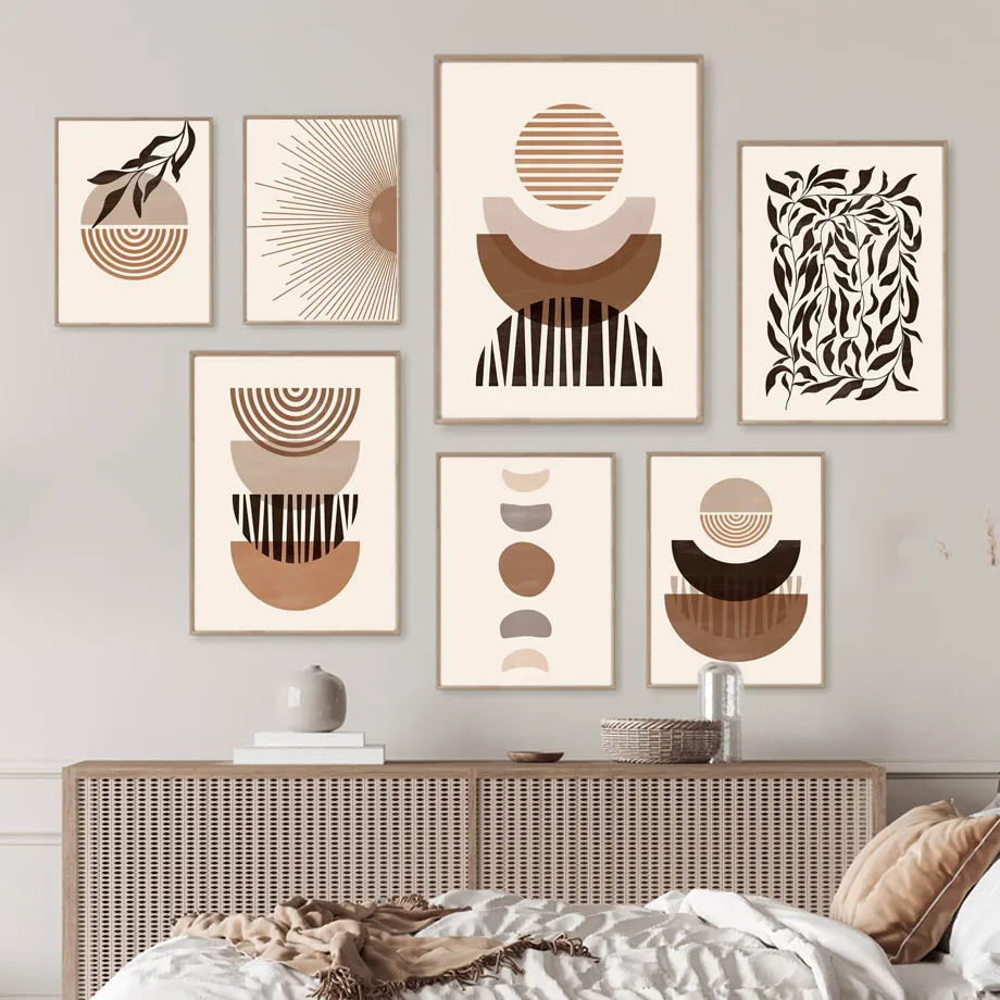 (No frame)1Pc Frameless Boho Brown Beige Abstract Posters And Prints Mid Century Modern Wall Art Canvas Painting Art Mural Pi