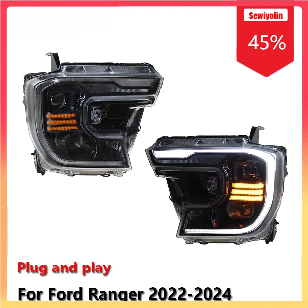 

Car LED Headlight Automobile PartsFor Ford Ranger T9 2022-2024 Fog DRL Brake Turn Signal Lamp Plug and Play