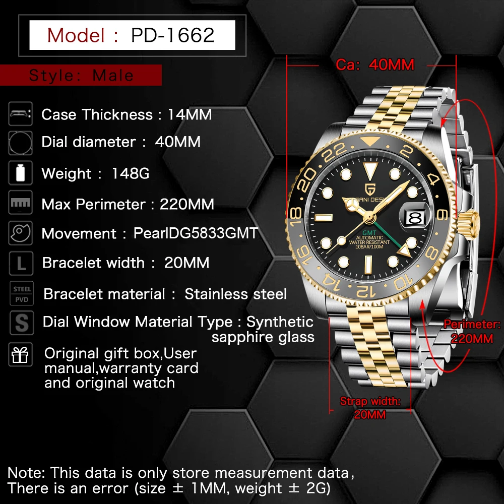 New V2 Pagani Design 40mm Men's Automatic Mechanical Watch Sapphire Stainless Steel GMT Watch Top Brand Men's Watch Sport