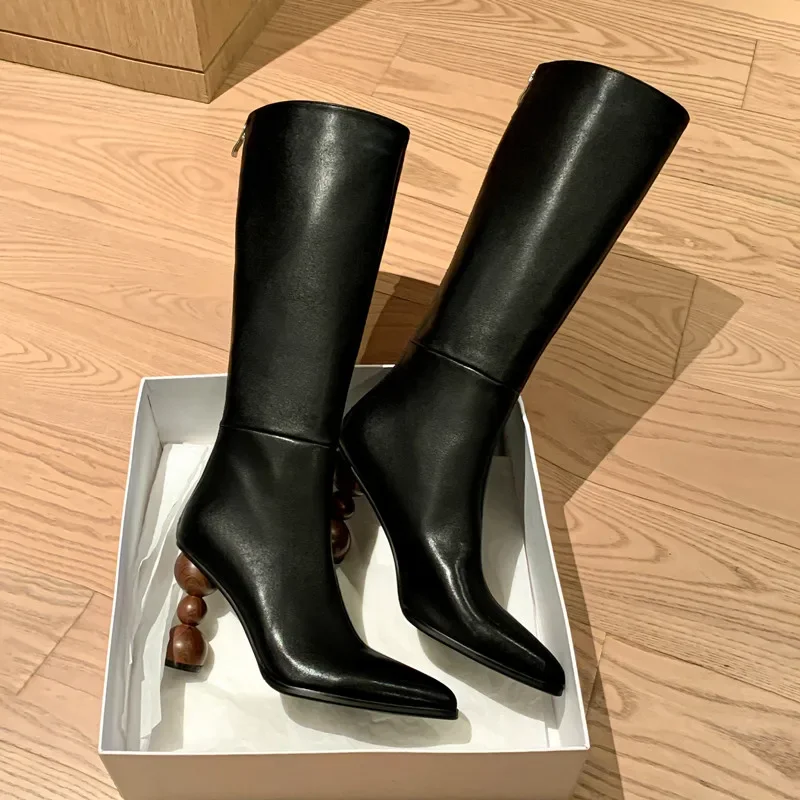 أحذية عالية السيدات الانزلاق على النمط الأوروبي أحذية مصممين كعب أنيق الشتاء منتصف العجل الأحذية أشار تو ربيع الخريف مثير الأحذية