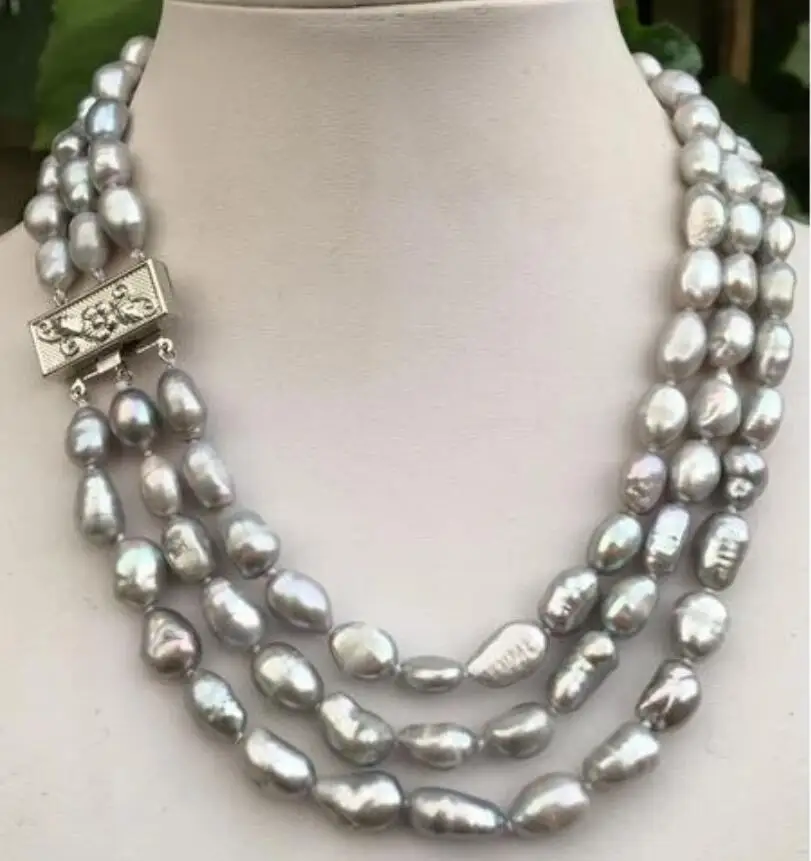 

beautiful 9-10MM Grey Baroque Pearl Necklace