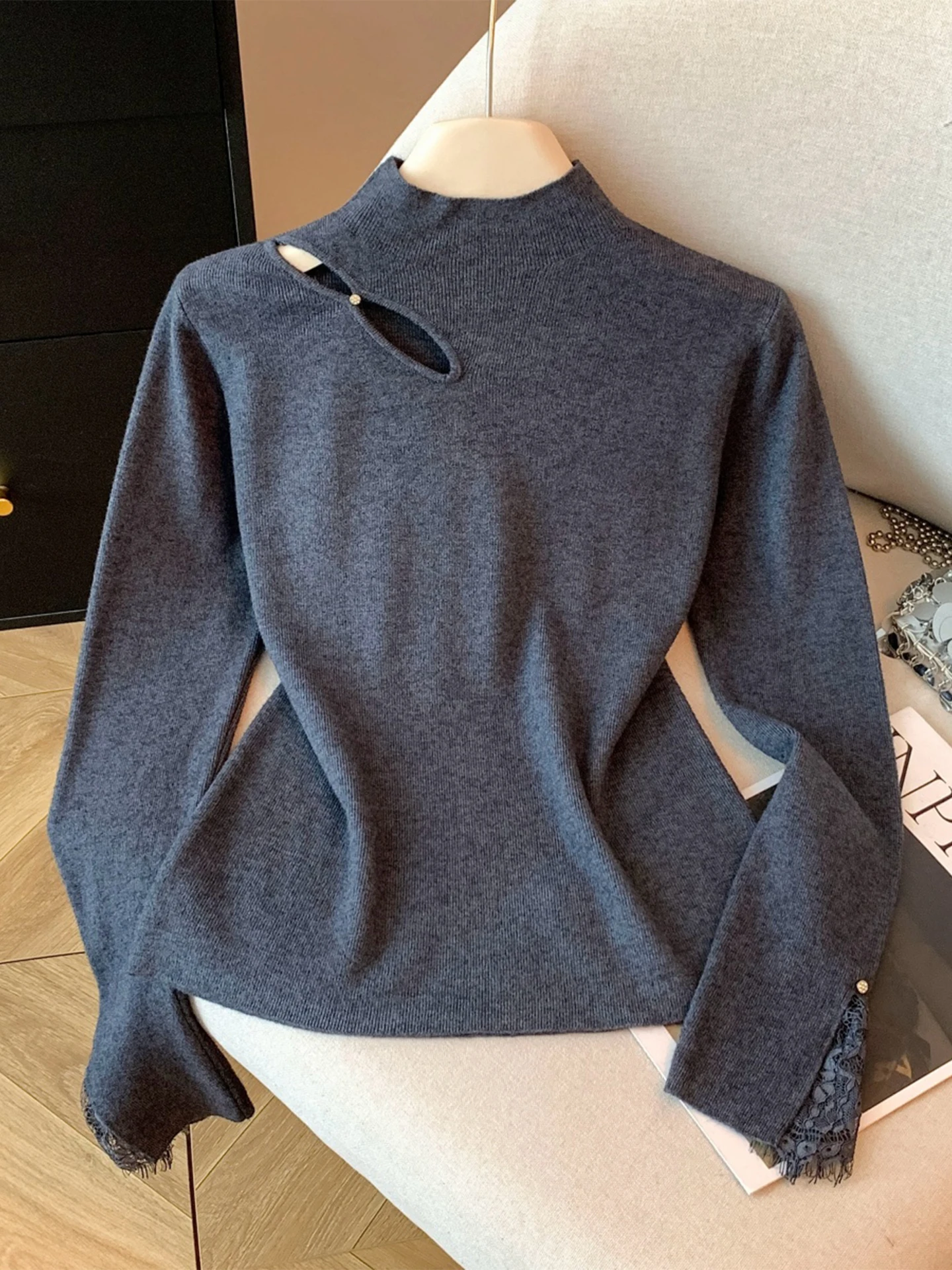 

Женский вязаный свитер Ele Hollow out Long Sve, облегающий высокий зимний новый топ с базовым слоем для молодых девушек