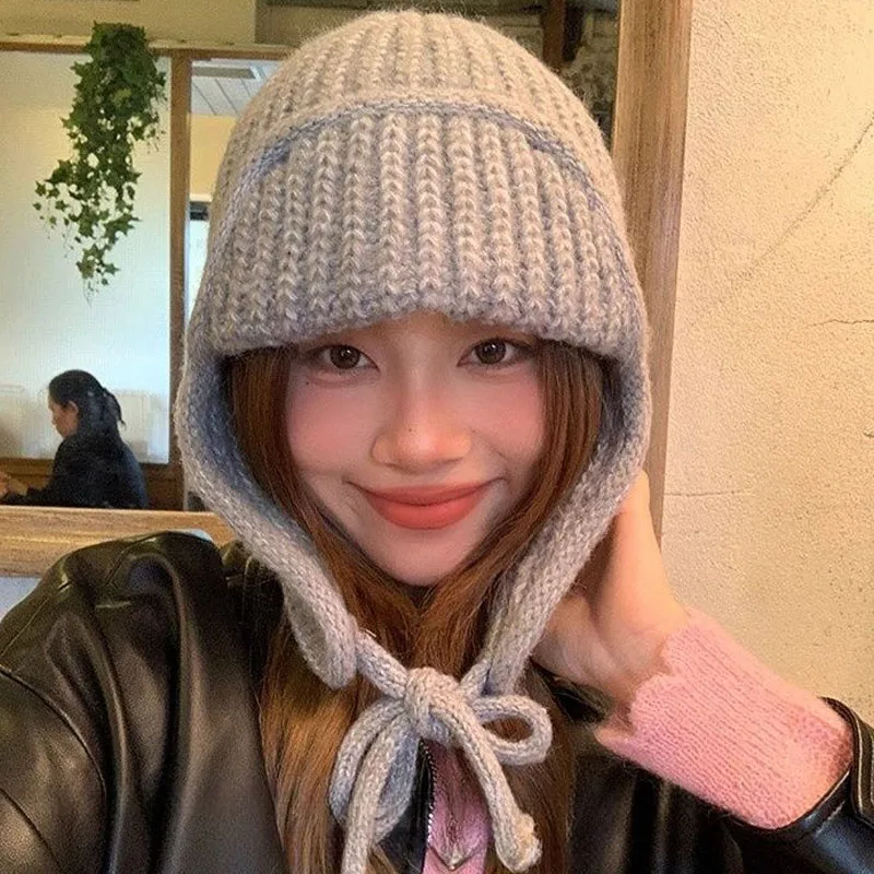 Kältebeständige Winter-Strickmützen, warme Damen-Ohrenklappen-Mütze, weich, verdickt, winddicht, kaltes Wetter, Outdoor-Mode, Ohrenschützer-Kappen