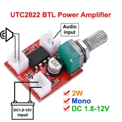 Mono BTL Amplificador Board, Alimentação de Áudio, UTC2822, DC 1.8-12V