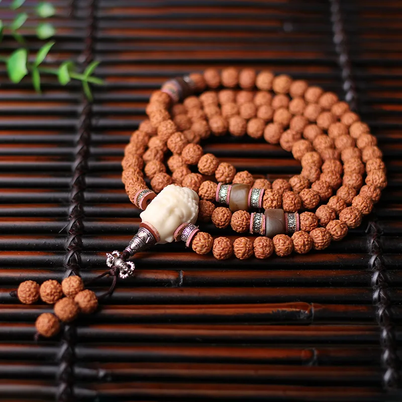 

Natural Indonesia Small Jingang Bodhi Five Faces Pattern 108 Pcs Bodhi Seed Rosary Bracelet Wholesale