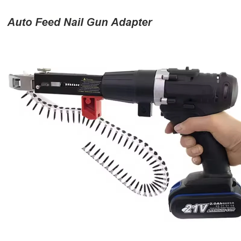 

Automatic Screw Driver Chain Nail Gun Adapter Electric Drill Nozzle Woodwork Screw Drive Auto Feed Power Tool Part Attachment