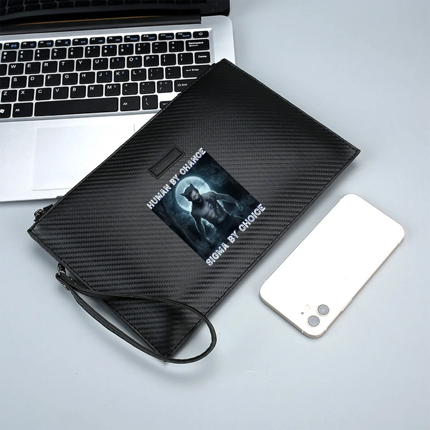 Оборотень, вытие, лунный свет, лес, ночная сцена Элегантная мужская сумка из искусственной кожи с принтом Модная и практичная для повседневной носки