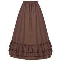 Brown Cotton Ruffles Long Asymmetrical Victorian Gothic Skirt Hot Sexy y2k Clothes Steampunk Cosplay Women Vintage Skirts 2024 2
