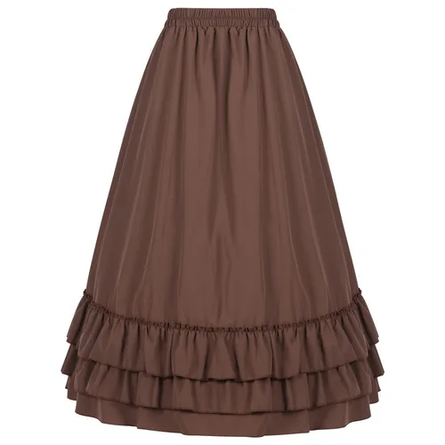 Imagen 2 del producto Falda gótica victoriana asimétrica larga con volantes de algodón marrón, ropa Sexy y2k, Cosplay Steampunk, faldas Vintage para mujer 2024