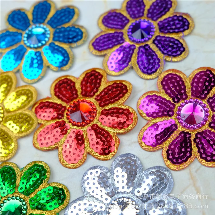 5 Pcs Sequins Embroidery Appliques Small Flowers Clothing Accessories Adhesive Backing Rhinestone Dress  Glass Rhinestones