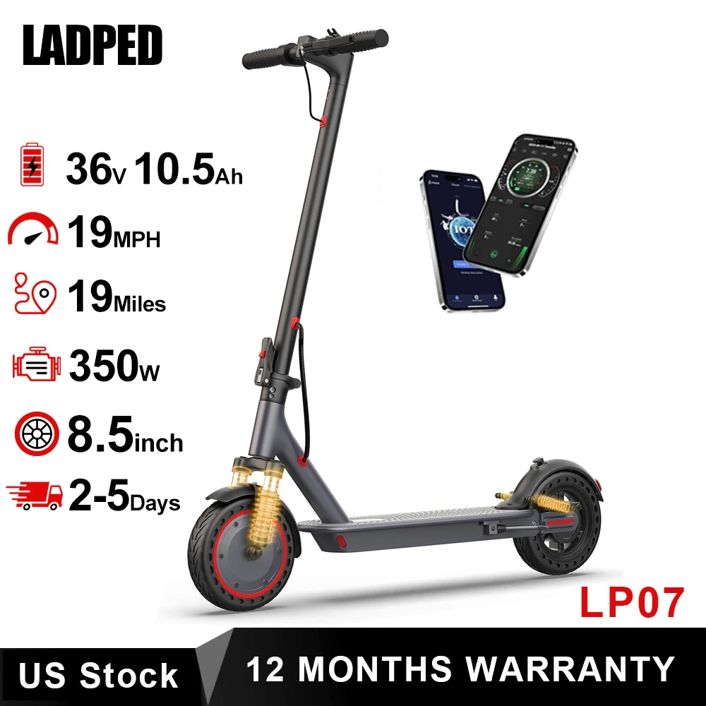 

8.5'' LADPED LP07 Electric Scooter 350W 19mph Max Speed APP Smart Control Dual Suspension 19miles Max Range For City Commuter