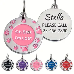 Personalized Glitter Paw Print Dog Tag Custom Pet Name Phone Number Engraved Dog ID Anti-Lost Dog Collar Pendant Pet Accessories