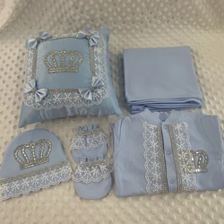 5pcs Baby Girl Outfits Set Welcome Home Hosptial Infant Receiving Blanket Pillow Bed Hat Mittens Romper Set