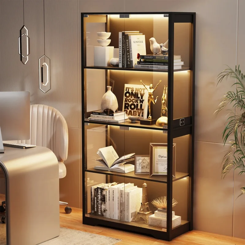 custom.Luxurious Metal Bookshelf Stylish Iron Bookshelf Cabinet Practical Multi-layer Wooden Showcase