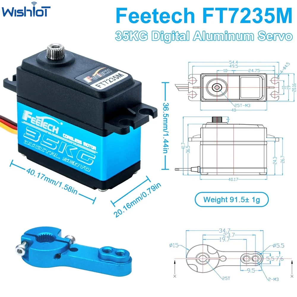 Цифровой сервопривод без сердечника Feetech, 35 кг, стальная шестерня с высоким крутящим моментом, водонепроницаемая, 6-8,4 в, 180 градусов, для радиоуправляемых автомобилей, роботов, рук, самолетов 1/8 1/10