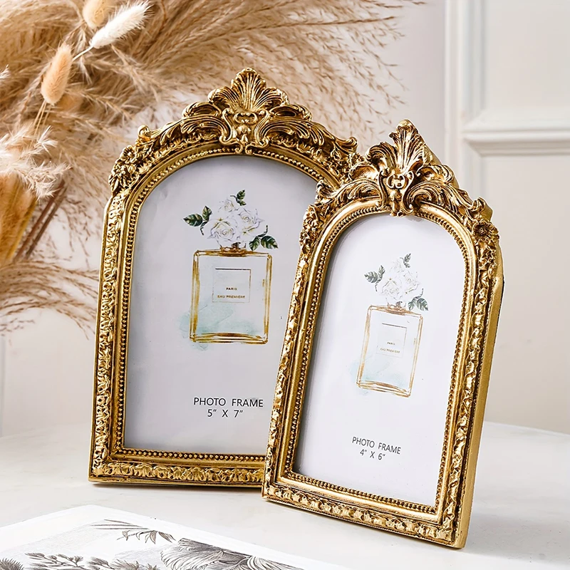 6/7/8 Inch Photo Frame Vintage Wedding Photo Frames For Home Decor Living Room Decoration Desk Gold Picture Frame Luxury Carving