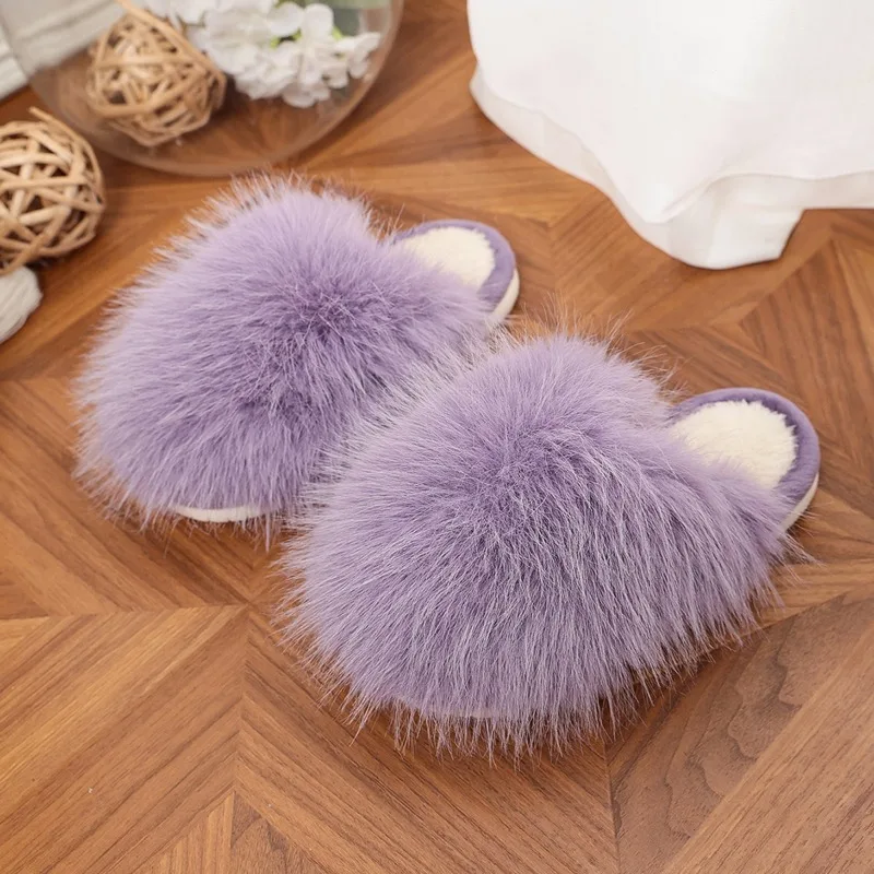 JGSHOWKITO New Winter Kids Plush Slippers Warm Soft Fluffy Home Causal Shoes for Boys Girls Non-slip Children Cotton Slippers - view 2