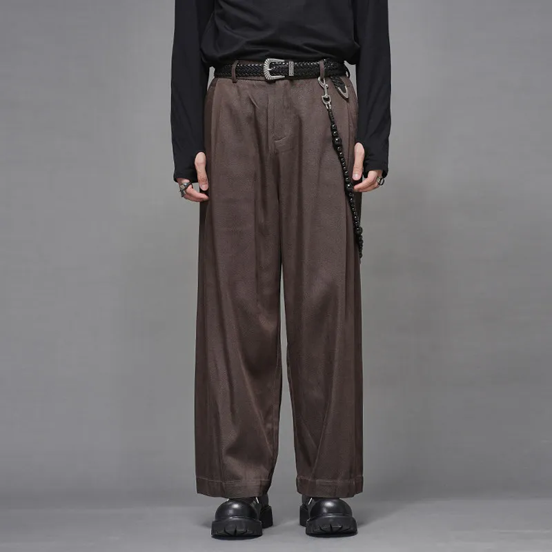 Blended Autumn Vintage Straight Brown Casual Men's Wide-Leg Pants