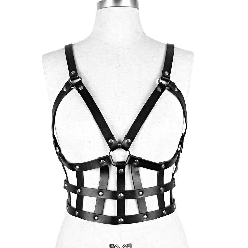 Women Fashion Chest Harness Belt Body Bondage Leather Lingerie Set Sexy Leg Garter Belt Gothic Fetish Festival Rave Clothing