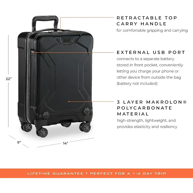 Torq Hardside Carry On Luggage with Spinner Wheels 22 inch. USB Charging Port, TSA-Friendly Locks, Easy Access Hinged