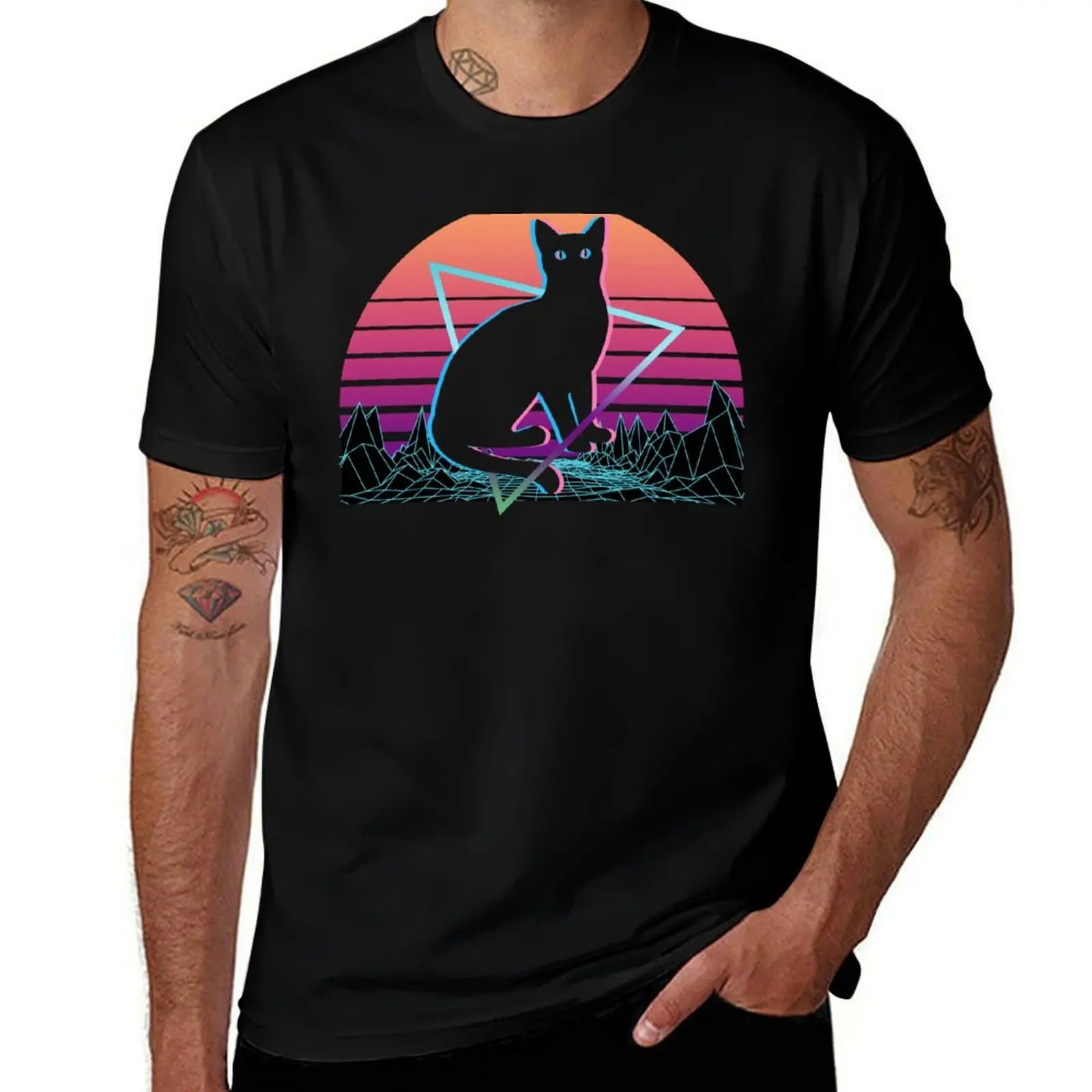 Cat Vaporwave Aesthetic Retro Gift T-Shirt Blouse street wear blanks Personalized t-shirt T-shirt men
