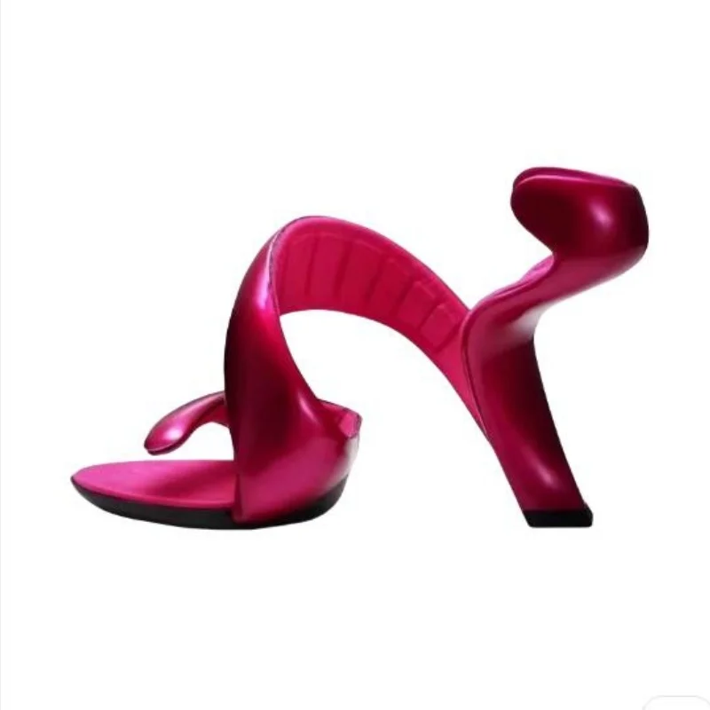 Serpentine Shaped Heels Sandals for Women Rose Red Bottomless High Heels Sexy Slippers Nightclub Fashion Snake Wrap Shoes