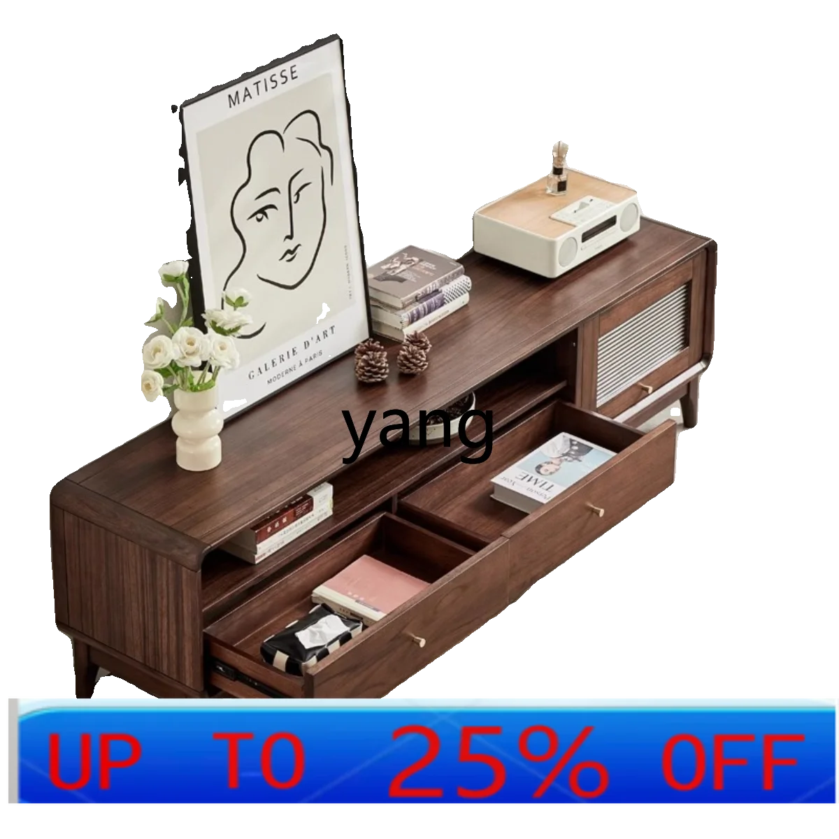 LH  black walnut TV cabinet all solid wood simple and complete living room cabinet glass floor cabinet