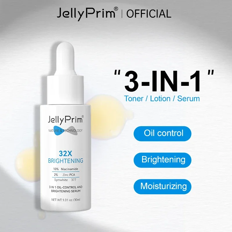 

Jellyprim Facial Serum Whitening Skin Care Niacinamide Face Serum Brightening Oil Control Dark Spots Essence 3In-1 Beauty Health