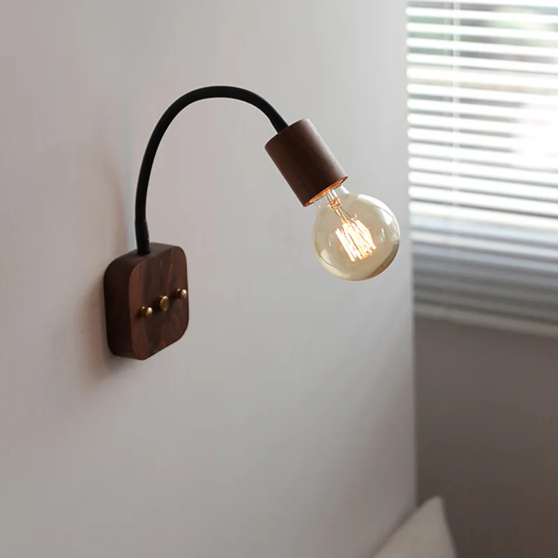 

Nice Bedroom Wall Lamp Retro Walnut Adjustable Rotating Background Wall Lamp