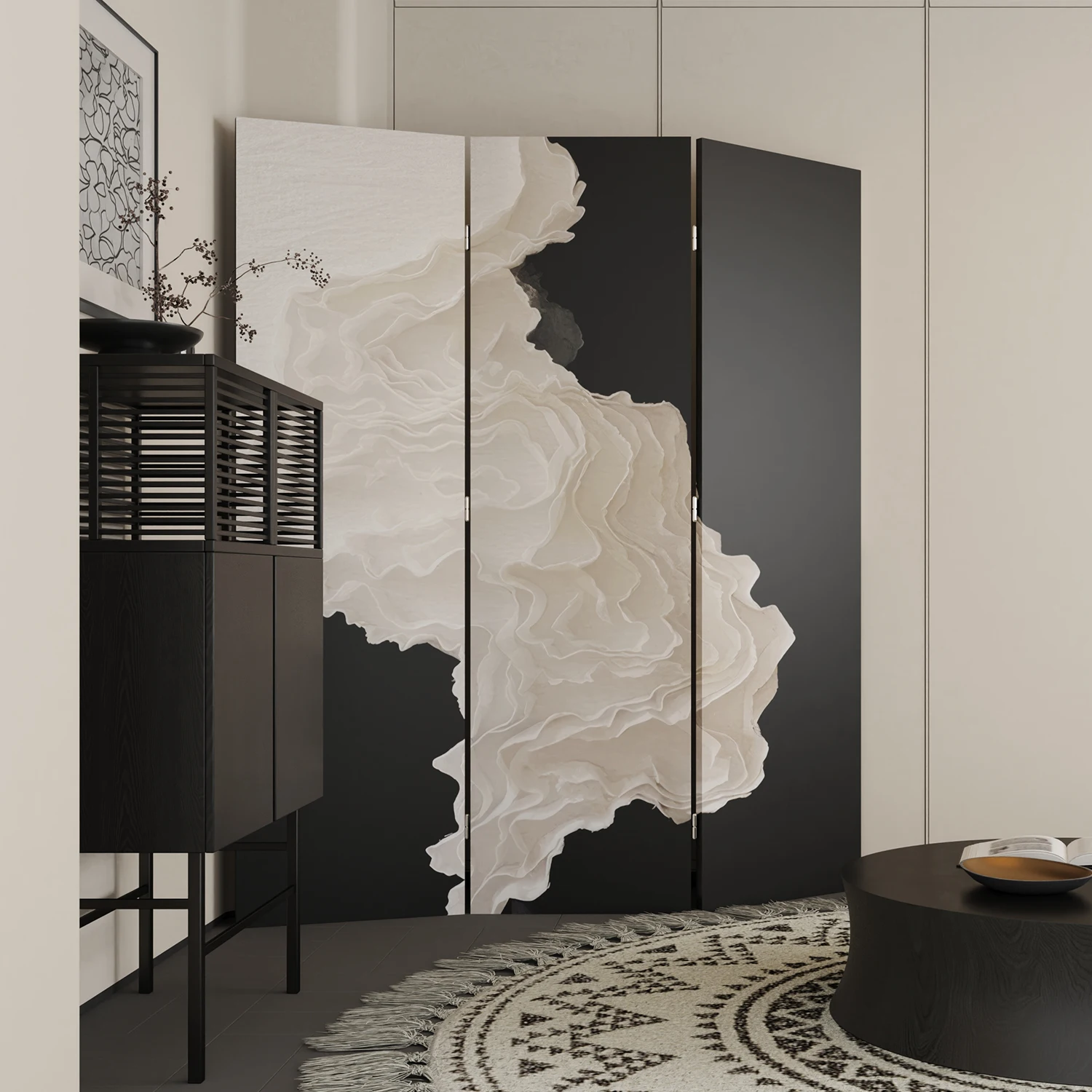 

Modern Light Luxury Screen Partition Living Room Home Office Bedroom Wabi Sand Wind Abstract Simple Blocking Folding Movement