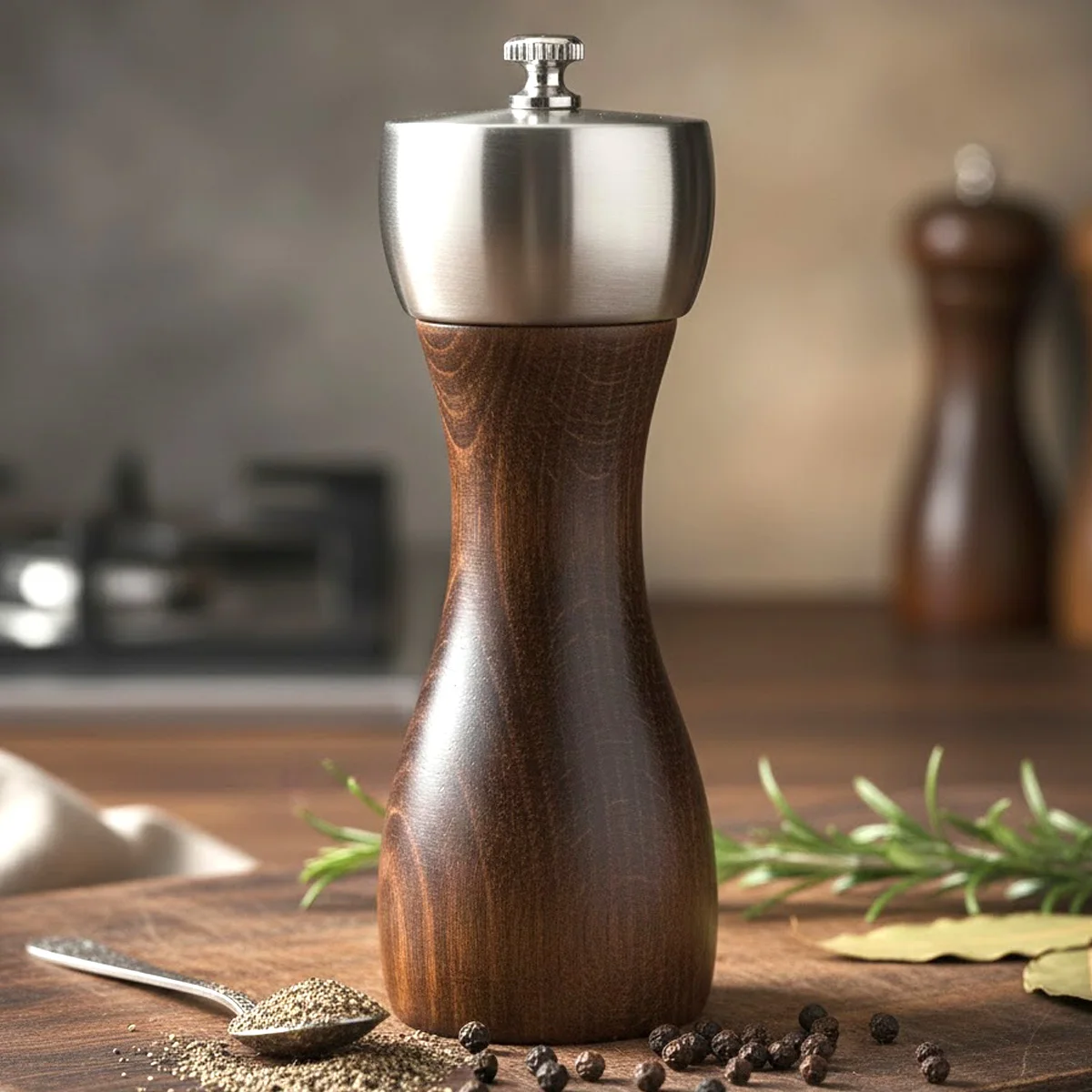 Molinillo de Sal y Pimienta de Haya Premium, Molinillo Manual de Madera para Pimienta, Botella Manual para Moler Especias, Utensilio de Cocina