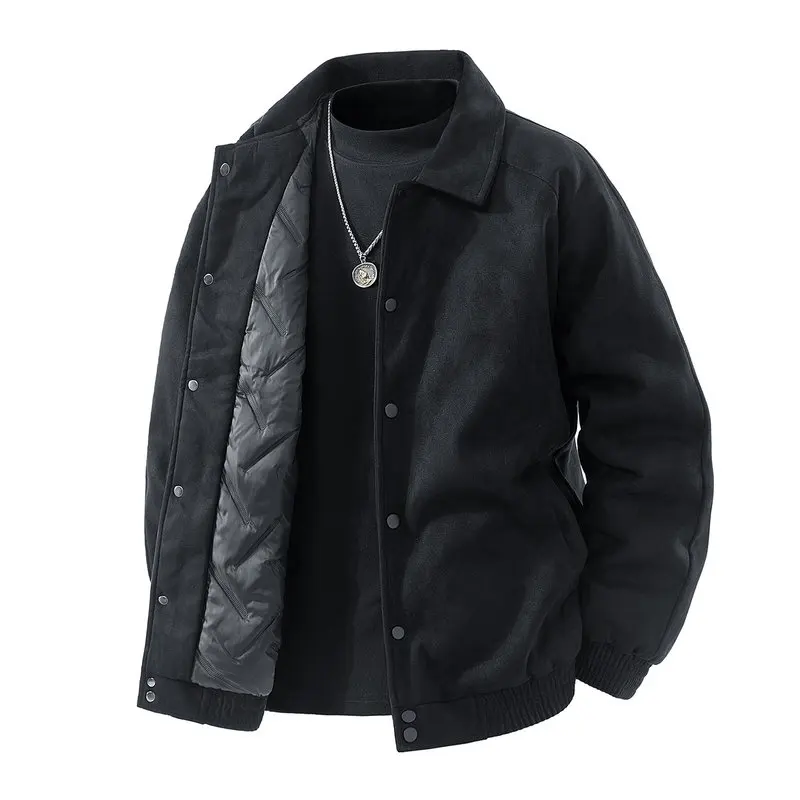 Men Lapel Collar Padded Jacket Button Up Quilted Lining Warm Outerwear Autumn Winter Loose Casual Streetwear Coat for Male
