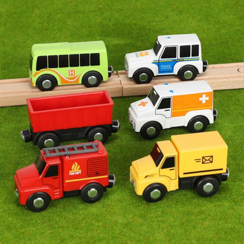 New Wooden Train Magnetic Truck Helicopter Wood Track Railway Accessories Car Toy For Children Fit Wood Biro Tracks