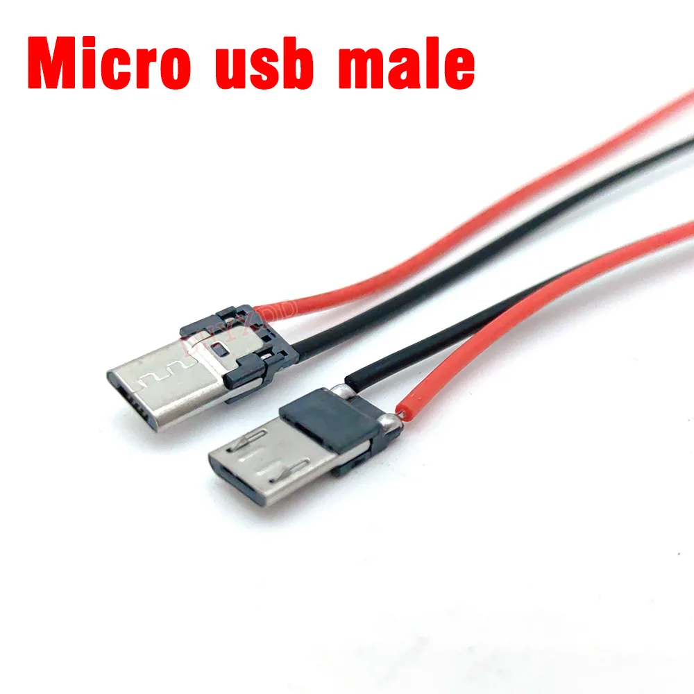 10pcs 2P Micro USB Male JACK 2Pin Welding Wire Male Connector Straight For Mobile Phone Charging Port Charging Socket