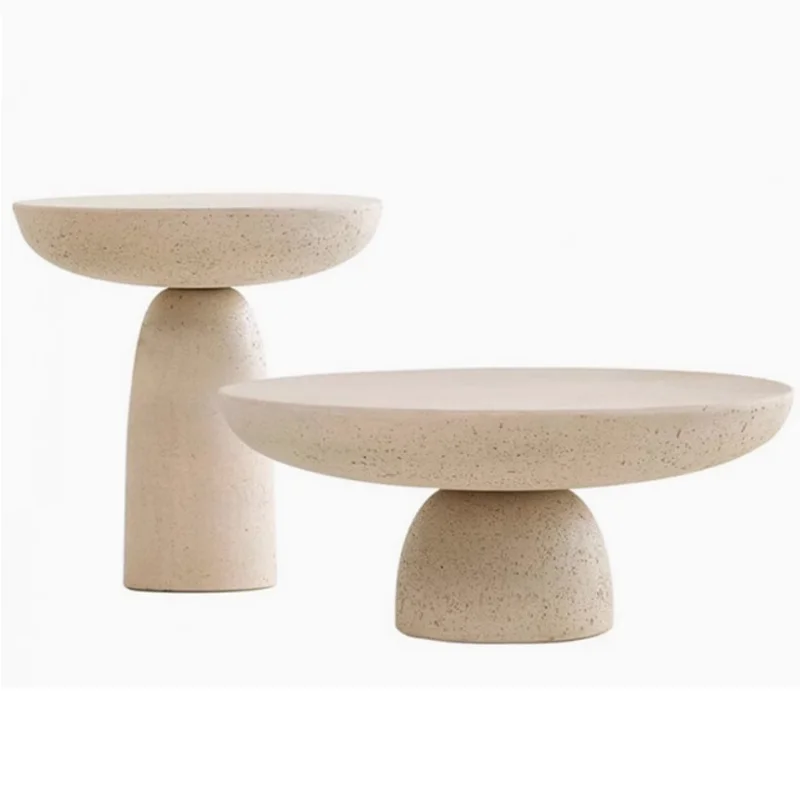 

Wabi-sabi wind cement coffee table, small apartment Internet celebrities ins cream travertine round outdoor edge table designer