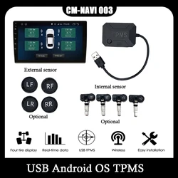 Reproductor de Radio para coche, sistema de monitoreo de presión de neumáticos, Sensor externo interno de neumáticos de repuesto, TMPS, USB, Android, TPMS