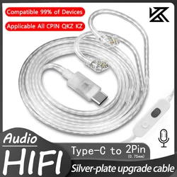 KZ Earphones Cables Silver Plated Upgrade Accessories HIFI Headphones 2PIN Cable Type-C Plug For KZ QKZ Compatible With Samsung