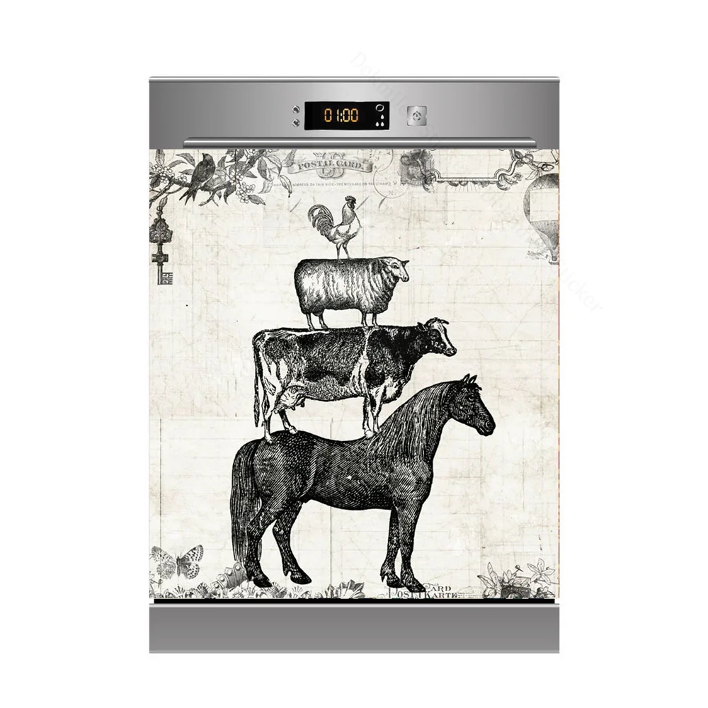 Funny Animal Cow Adhesive Dishwasher Stickers Decorative Letters Wall Sticker Cover Kitchen Decor Accessories Gift Full Piece