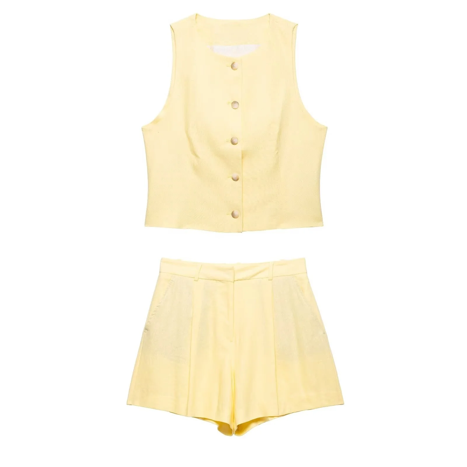 

MYST&ZA2025 summer new women's clothing casual fashion simple and comfortable sleeveless round neck vest vest shorts