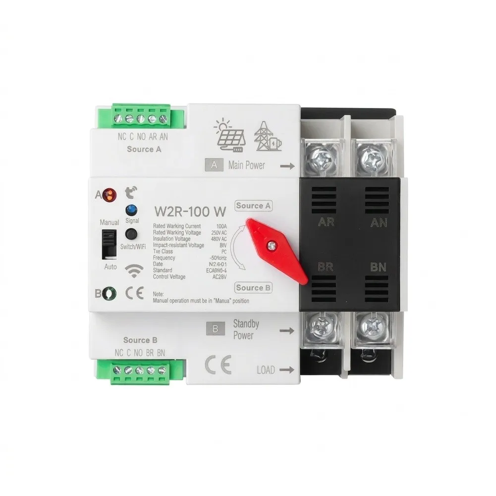 AC220V 2P 100A Dual Automatic Transfer Switch with Real Time Voltage Display and Protection for Solar Installations