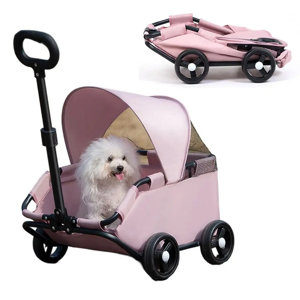 

4 Wheels Foldable Pet Stroller Breathable 360° Rotating Handle Travel Dog Pram Large Capacity Multifunctional Pet Cart Shopping