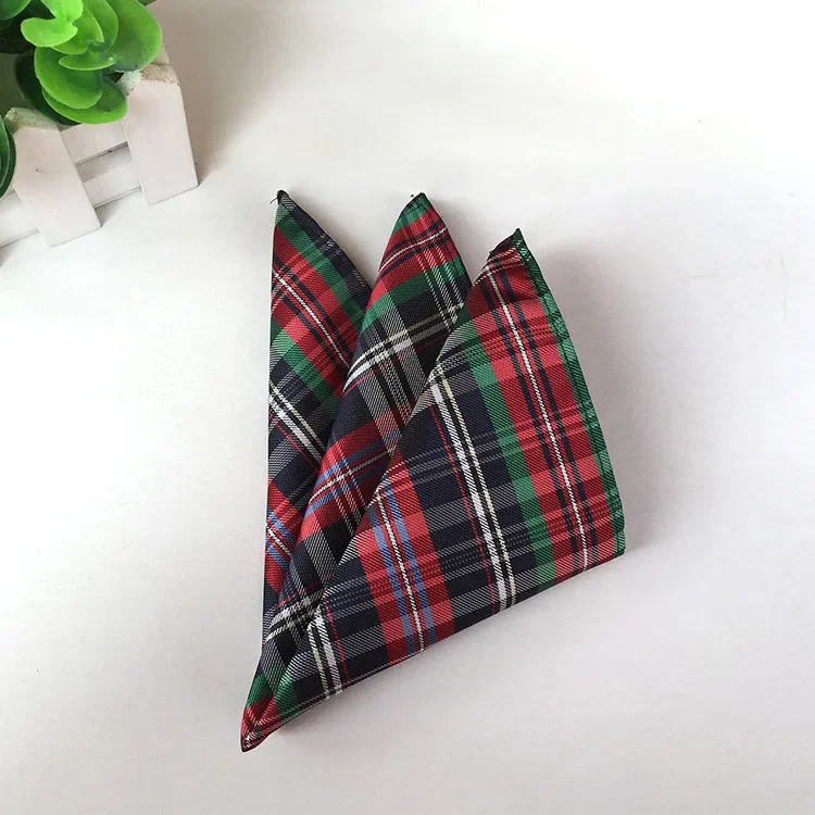 New Men's Pocket Squares Handkerchief Plaid Business Suit Chest Towel Accessories Hanky Check Plaid 25*25cm Small Scarf