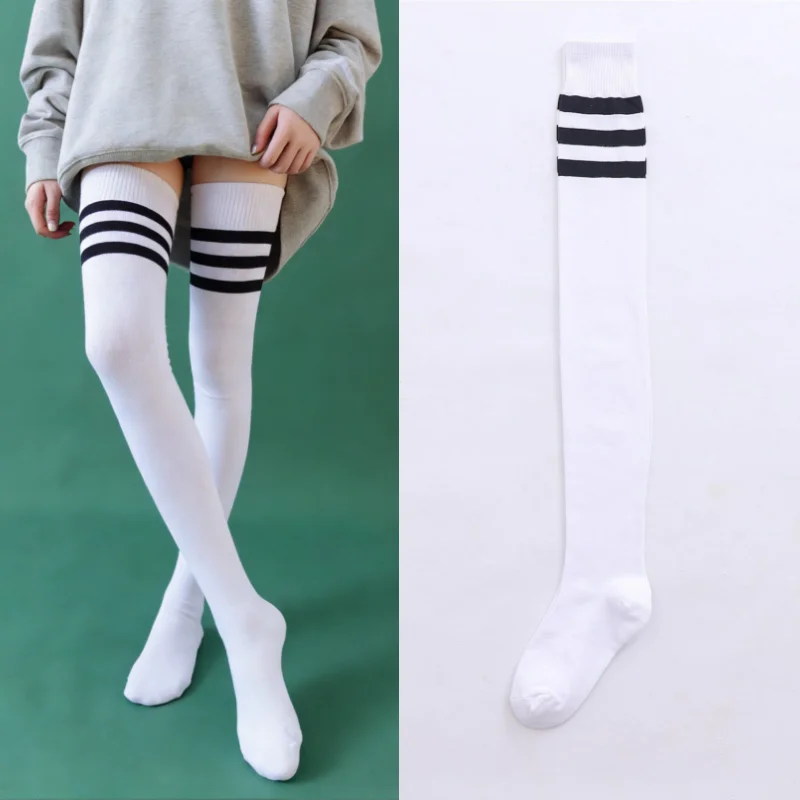 1 Paar Damen-Overknee-Socken aus gekämmter Baumwolle, oberschenkelhohe Socken in Übergröße, lange, locker sitzende, gestreifte, modische, lässige Alltagskleidung