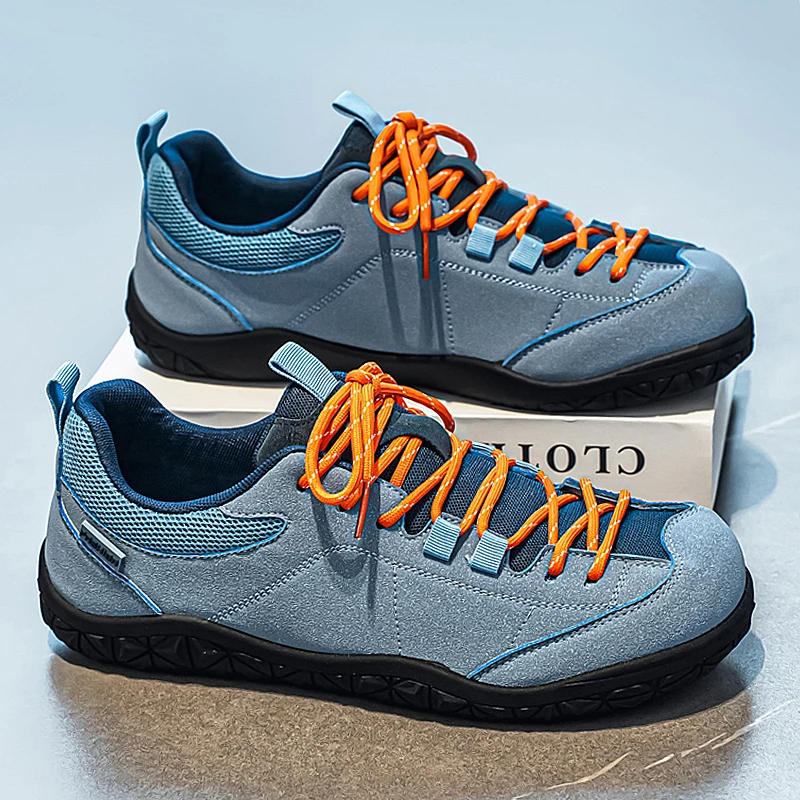 Men Suede Casual Sneakers Rubber Toe Cap Platform Shoes Non Slip Low Top   Walking Shoes Contrast Laces Daily Footwear