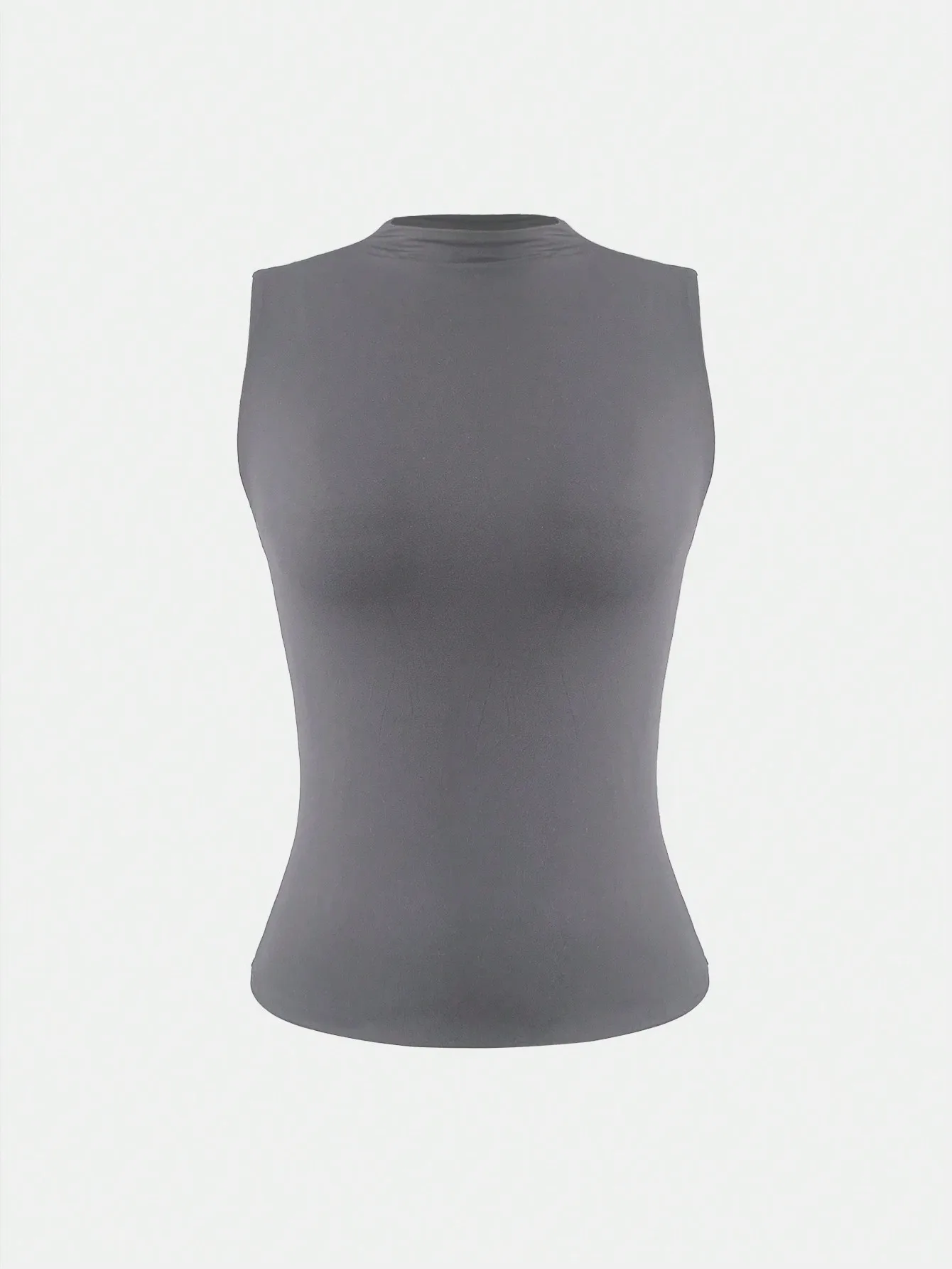 Camiseta ajustada elástica de doble capa superior de base sólida sin mangas con cuello medio