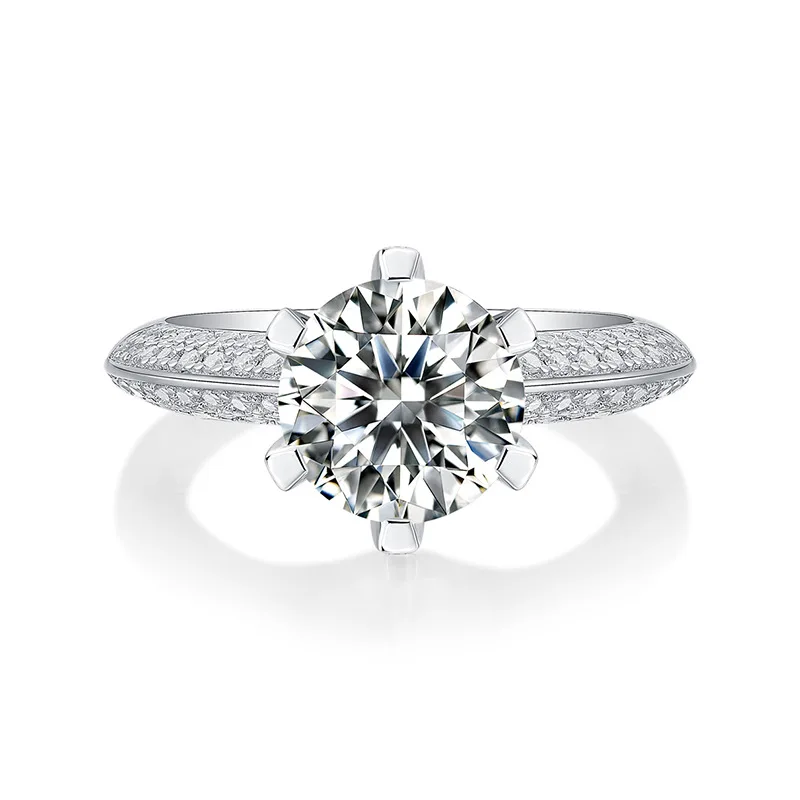 LYEE CYEE 1CT Round CZ Promise Ring 925 Sterling Silver 6 Prong Double Pave Band Engagement Wedding Band Gift for Her