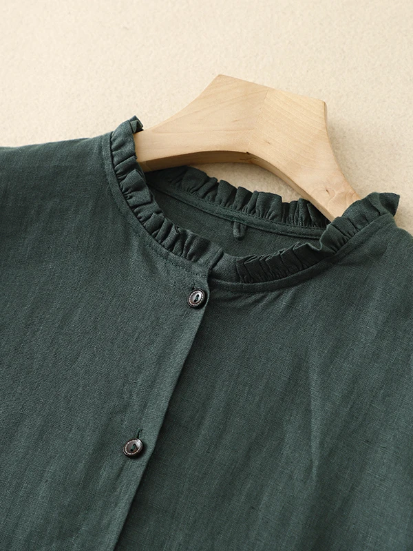 เดรสผ้าฝ้ายผสมลินินแขนยาวทรงหล - Casual Loose Linen Shirt Dress บทวิจารณ์และราคา