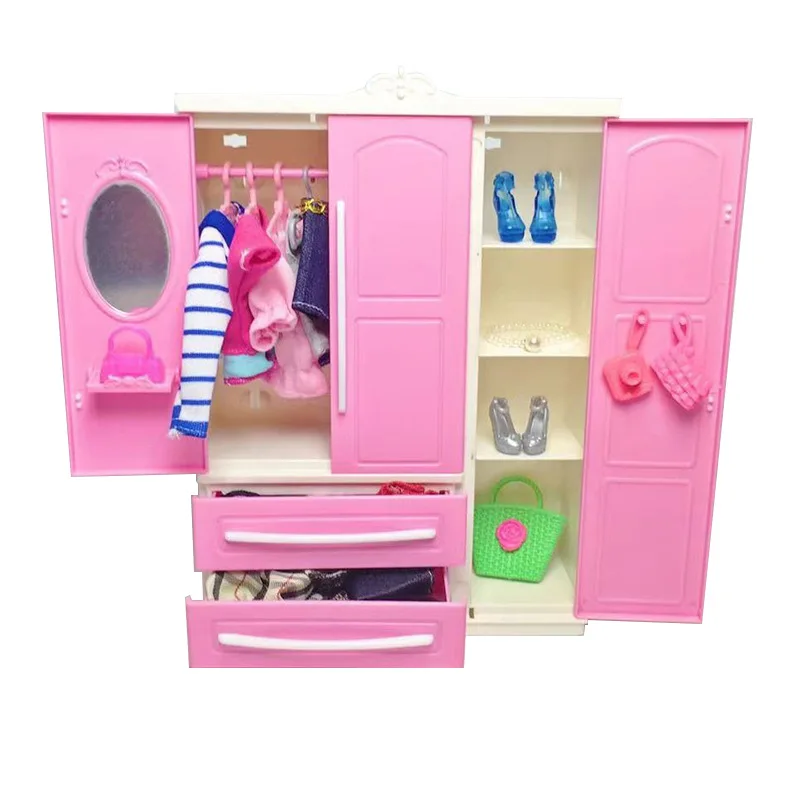 Dollhouse Wardrobe Double Door Portable Closet Furniture Girl Princess Bedroom Accessories for 11.5inch Doll Toy Birthday Gift