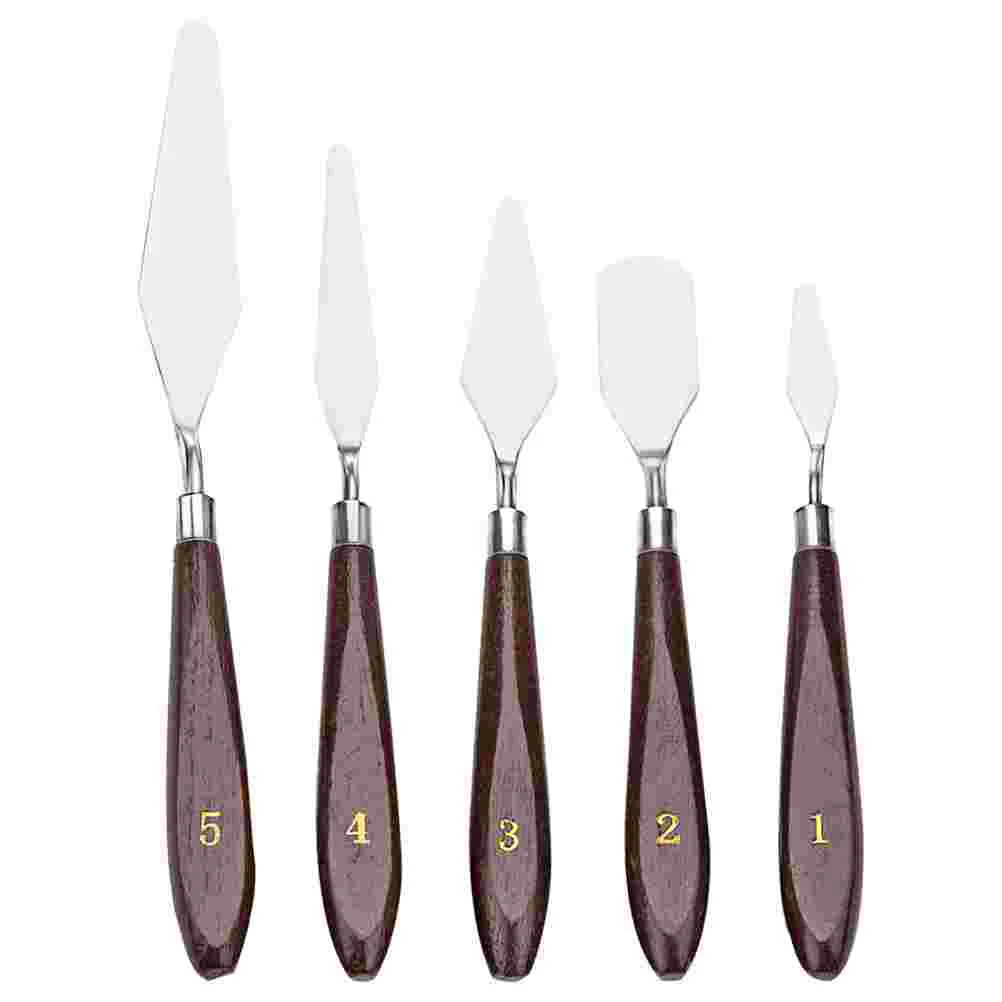 5 Pcs Oil Painting Tools Smoothing Color Mixing Spatulas Knives Scrapers Canvas Acrylic Cutters Wood